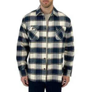 JACHS Men's Brawny Flannel Button Down Shirt Size XL Blue Cream Barn Work Plaid
